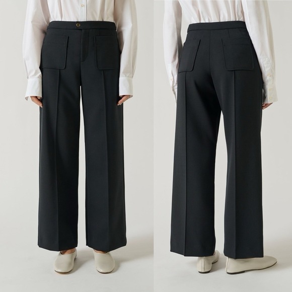 soeur Pants - Soeur Harry Wide Leg Pants Black Stretch High Rise Patch Pocket Denim Size 40 8